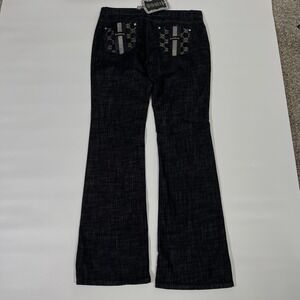 Vintage Y2K Bebe Dark Wash Black Flare Low Rise Jeans Womens Size 31 (34x35) USA